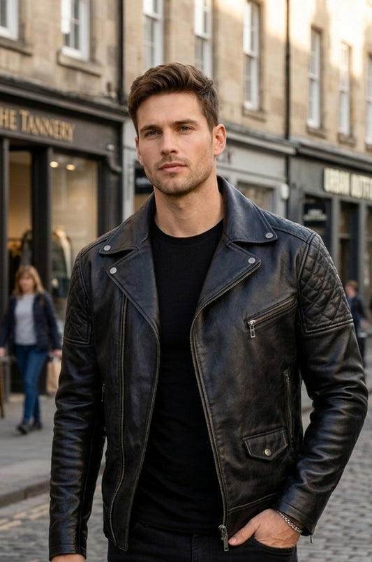 M077 Free Authentic Black Wallet Real Leather Jacket