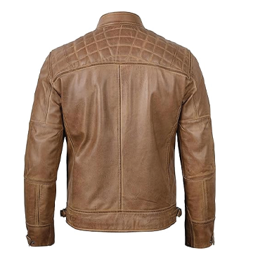 M078 Men Motorcycle Biker Real Leather Jacket Camel Brown