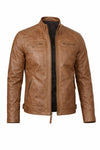 M078 New Men Army Style Classic Motorcycle Biker Real Leather Genuine Jacket Brown