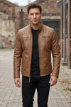 M078 New Men Army Style Classic Motorcycle Biker Real Leather Genuine Jacket Brown