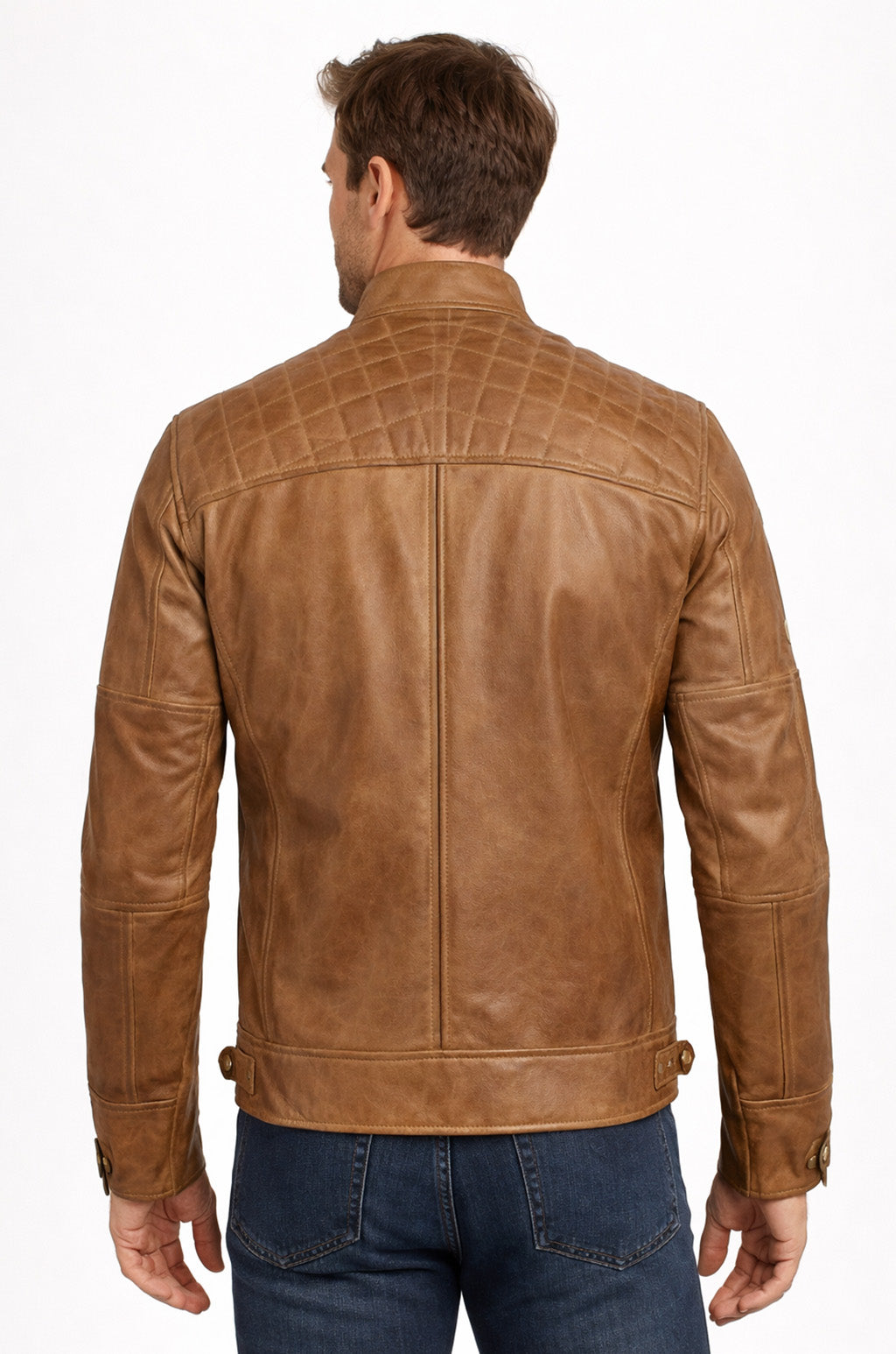 M078 New Men Army Style Classic Motorcycle Biker Real Leather Genuine Jacket Brown