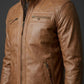 M078 New Men Army Style Classic Motorcycle Biker Real Leather Genuine Jacket Brown