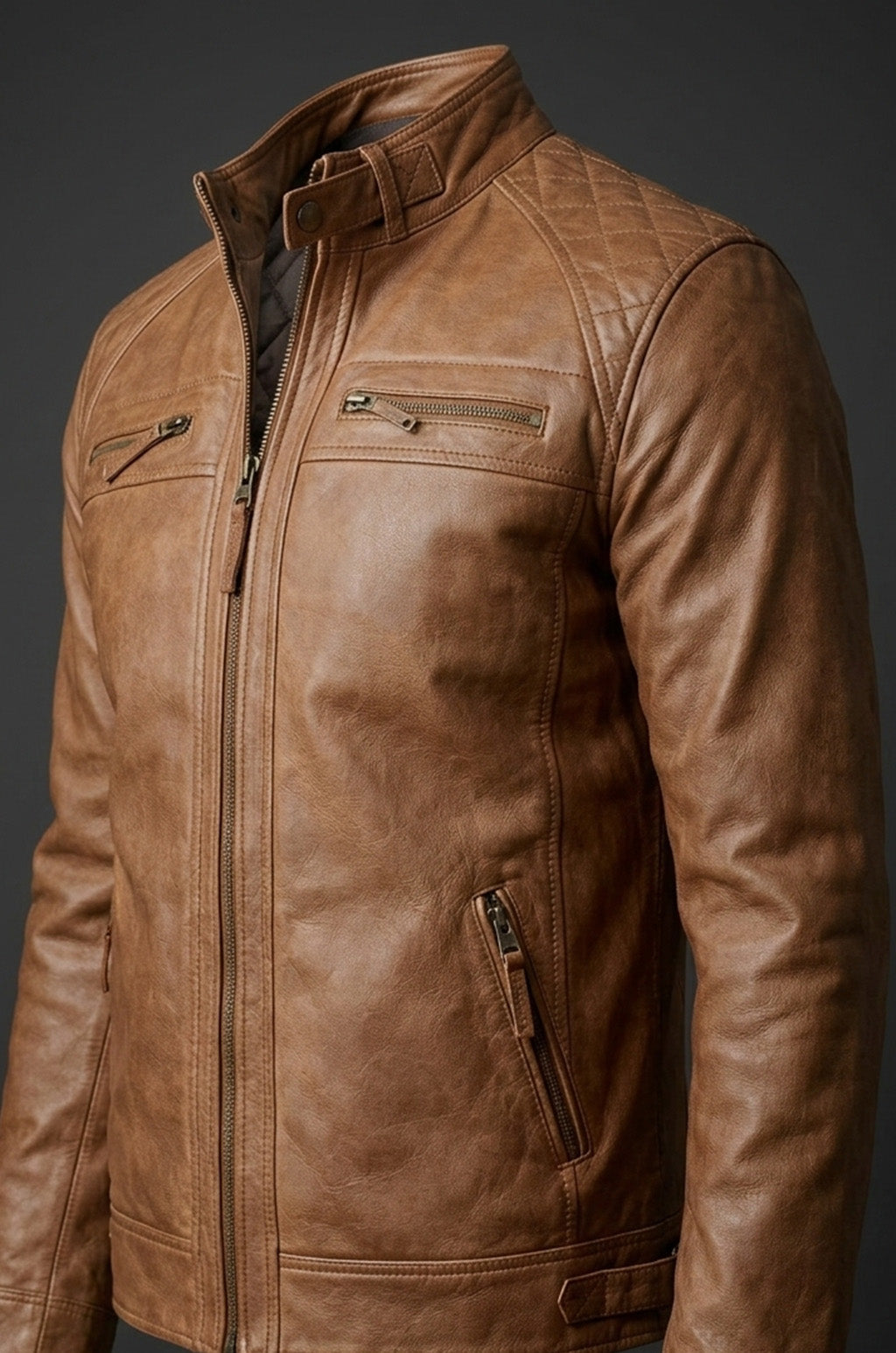 M078 New Men Army Style Classic Motorcycle Biker Real Leather Genuine Jacket Brown