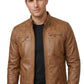 M078 New Men Army Style Classic Motorcycle Biker Real Leather Genuine Jacket Brown