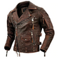 M079 Men Army Style Brown Vintage Motorcycle Real Leather Biker Classic Jacket