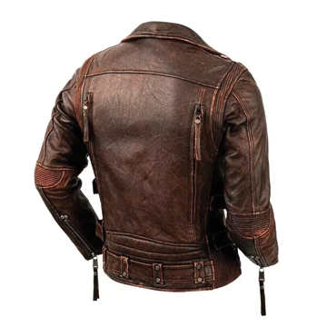 M079 Men Army Style Brown Vintage Motorcycle Real Leather Biker Classic Jacket