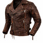 M079 Men Army Style Brown Vintage Motorcycle Real Leather Biker Classic Jacket