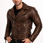 M079 Men Army Style Brown Vintage Motorcycle Real Leather Biker Classic Jacket