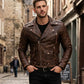 M079 Men Army Style Brown Vintage Motorcycle Real Leather Biker Classic Jacket