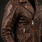 M079 Men Army Style Brown Vintage Motorcycle Real Leather Biker Classic Jacket