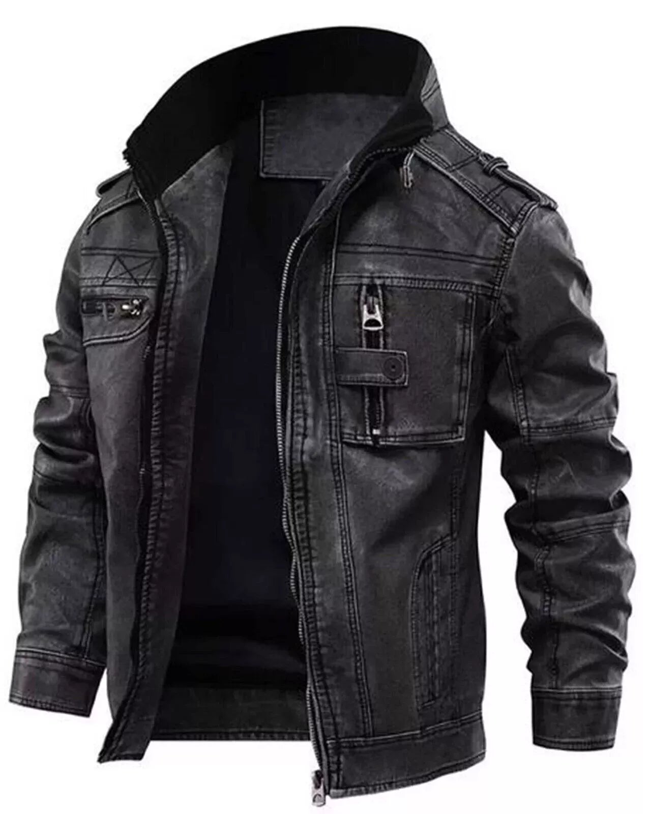 Men Vintage Black Classic Distress Wax Motorcycle Real Leather Biker Jacket