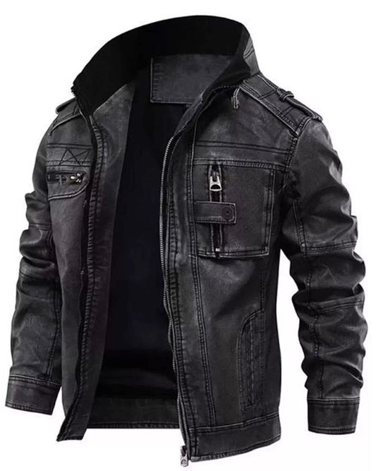 Men Vintage Black Classic Distress Wax Motorcycle Real Leather Biker Jacket