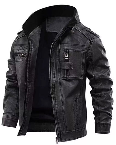 Men Vintage Motorcycle Real Leather Biker Jacket Black