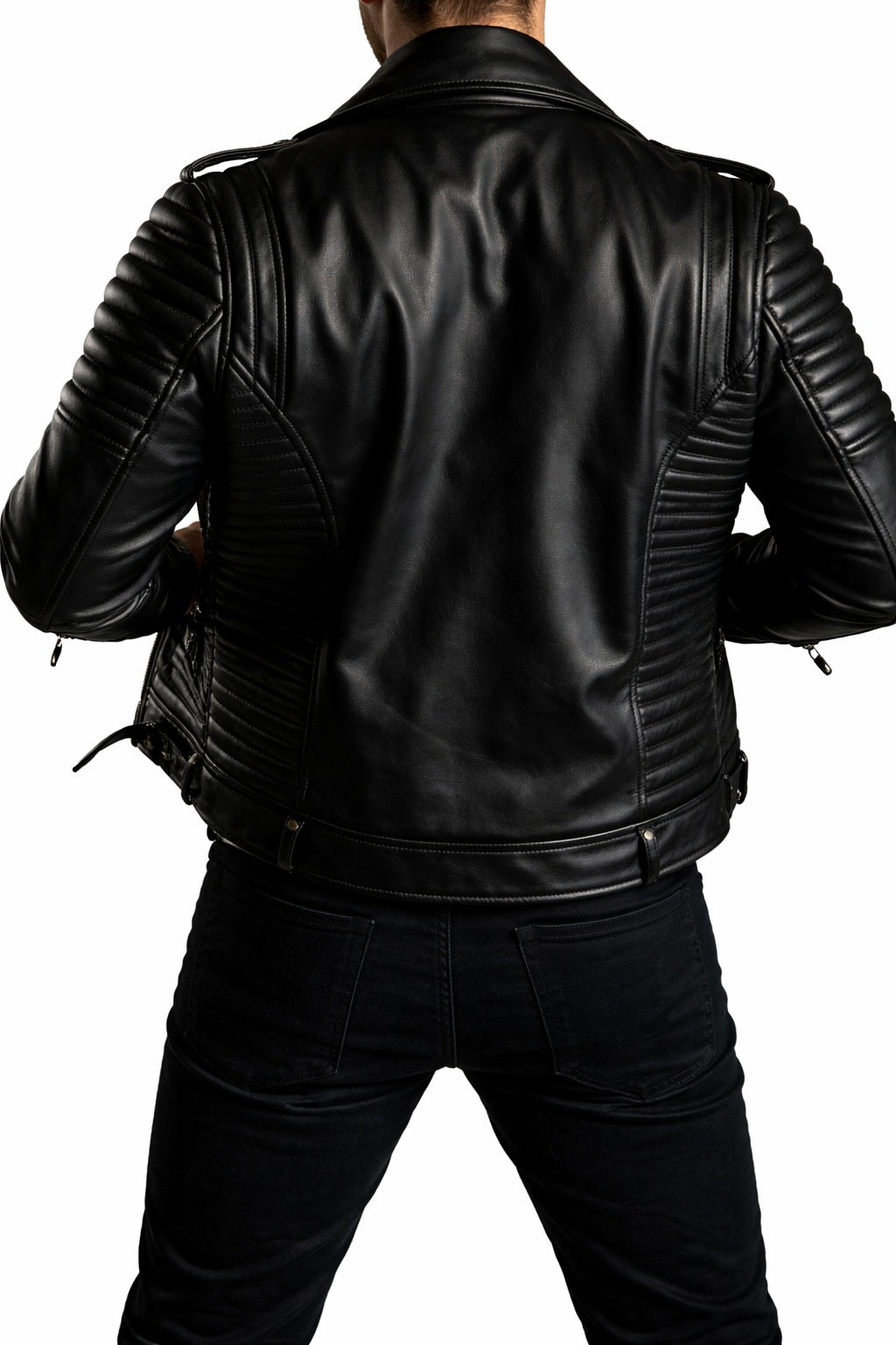 M080 Slim fit Men's Motorcycle Bomber Biker Quilted Black Real Leather Jacket