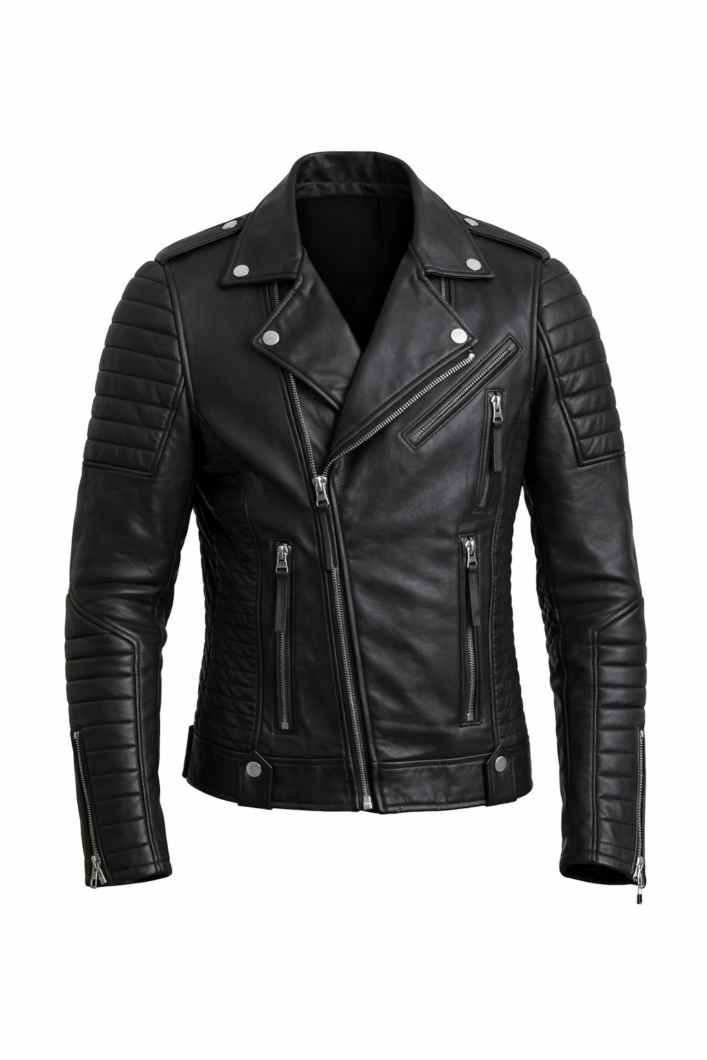 M080 Slim fit Men's Motorcycle Bomber Biker Quilted Black Real Leather Jacket