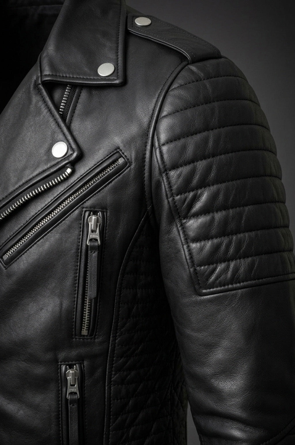 M080 Slim fit Men's Motorcycle Bomber Biker Quilted Black Real Leather Jacket