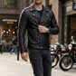 M080 Slim fit Men's Motorcycle Bomber Biker Quilted Black Real Leather Jacket