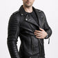 M080 Slim fit Men's Motorcycle Bomber Biker Quilted Black Real Leather Jacket
