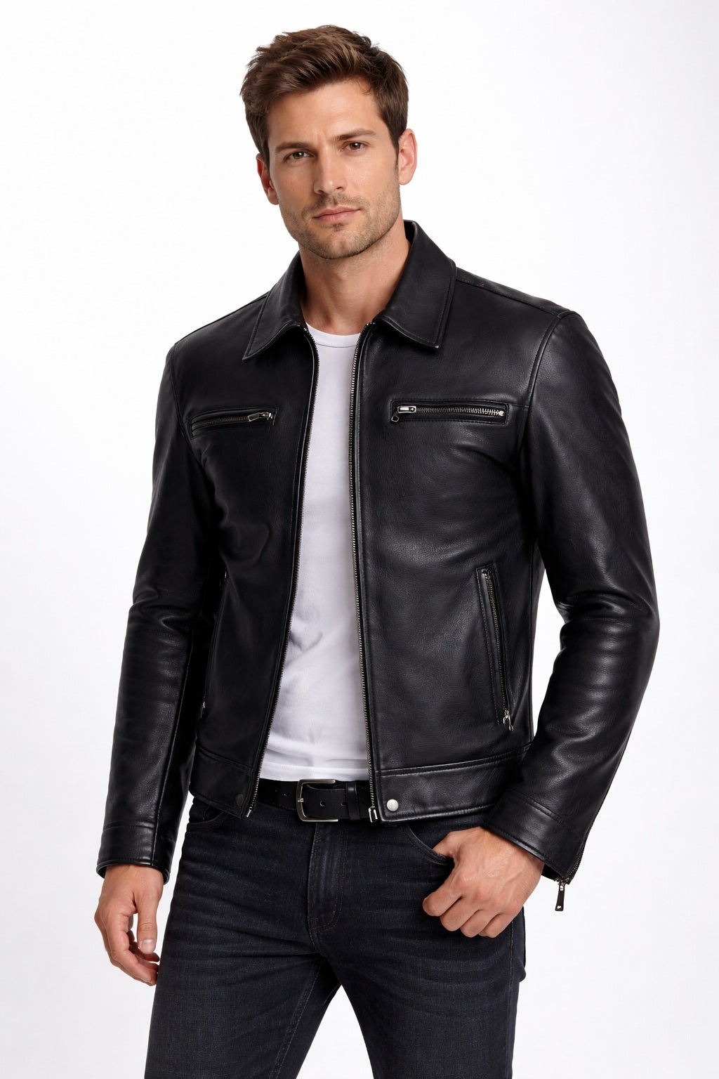 M082 German Luftwaffe Cowhide Biker Style Men's Jacket