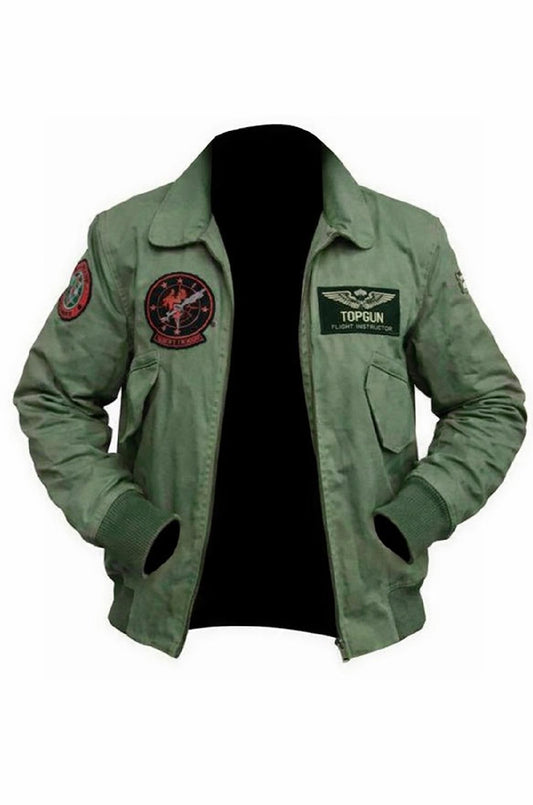 MCJ04 US Army Tom Cruise Top Gun Green Cotton Real Denim Jacket