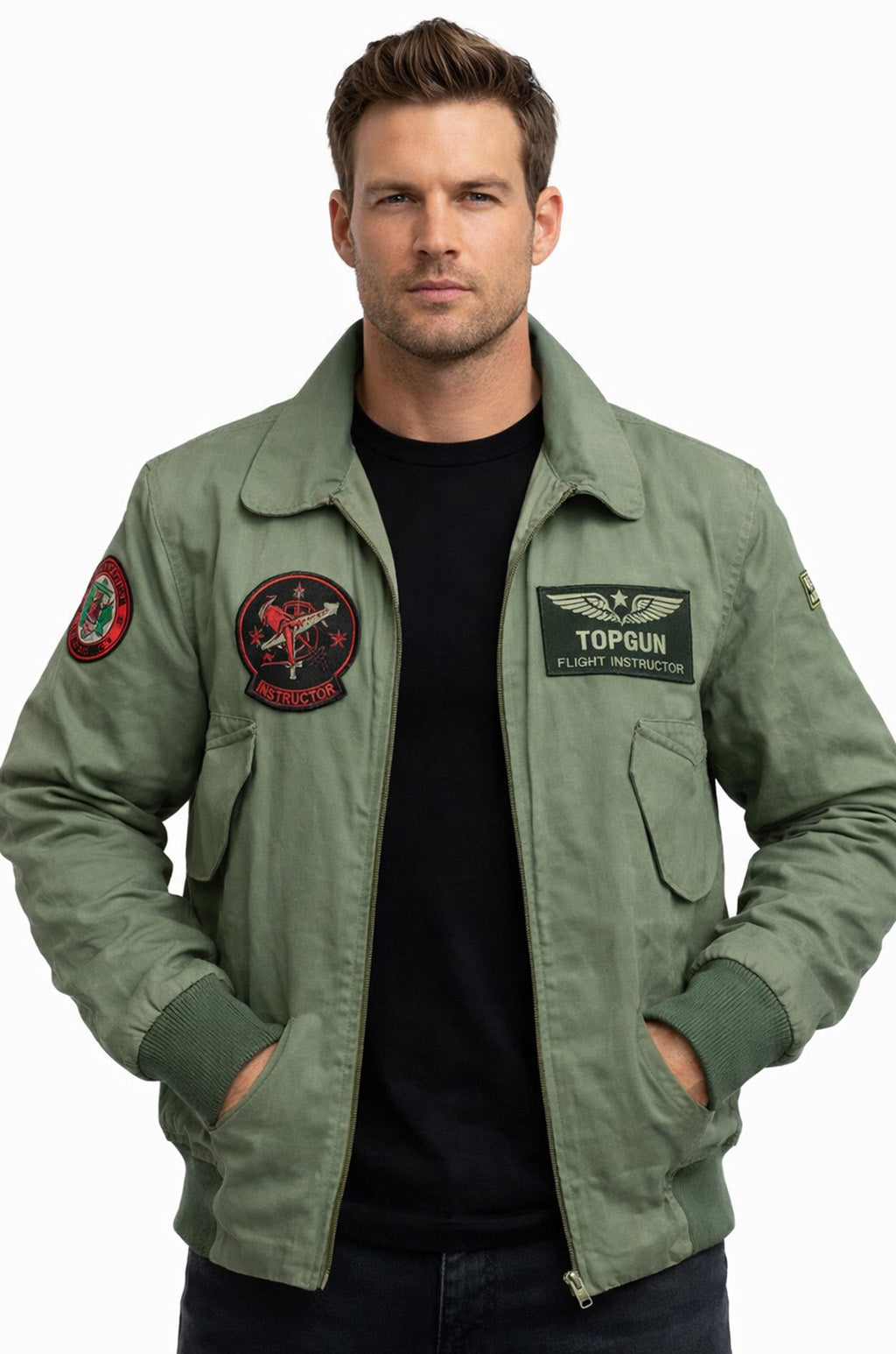 MCJ04 US Army Tom Cruise Top Gun Green Cotton Real Denim Jacket
