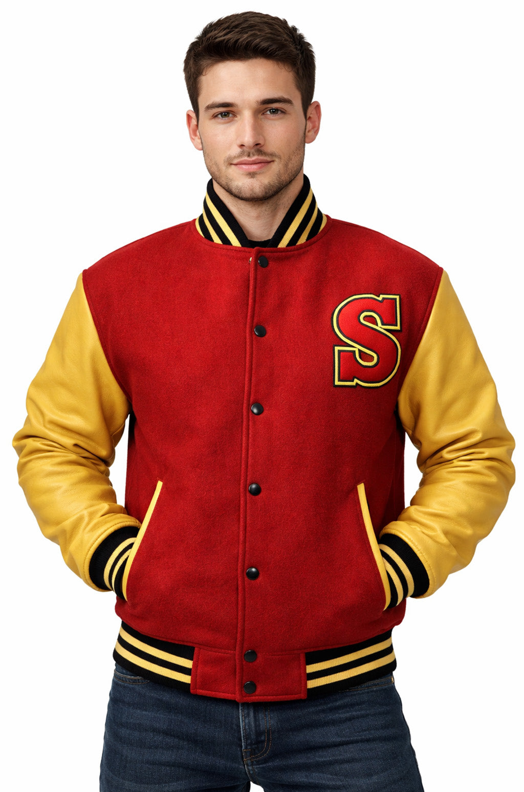MCJ05 Superman Smallville Crows Clark Kent Varsity Letterman Red Real Wool Men