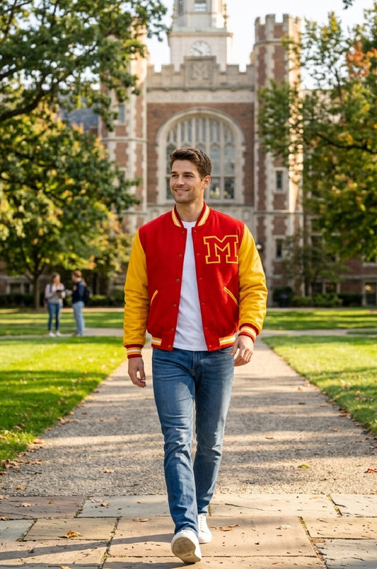 MCJ06 Michael Jackson Thriller M Logo Varsity Summer Wear Real Wool Jacket For Men's