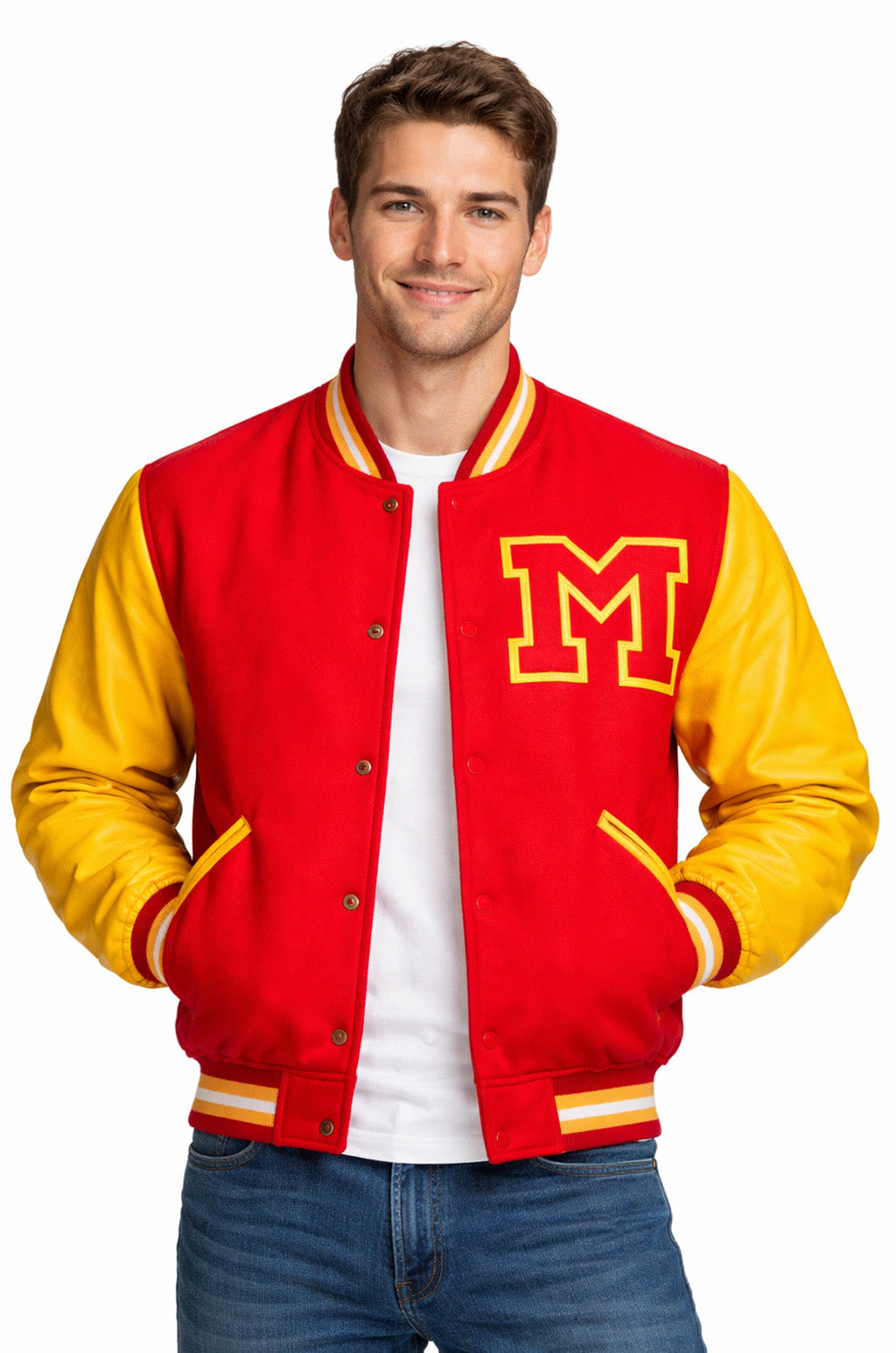 MCJ06 Michael Jackson Thriller M Logo Varsity Summer Wear Real Wool Jacket For Men's