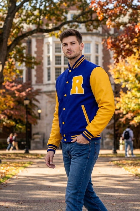 MCJ07 Archie Andrews Riverdale Varsity Bomber R Letterman Summer Real Wool blue Jacket