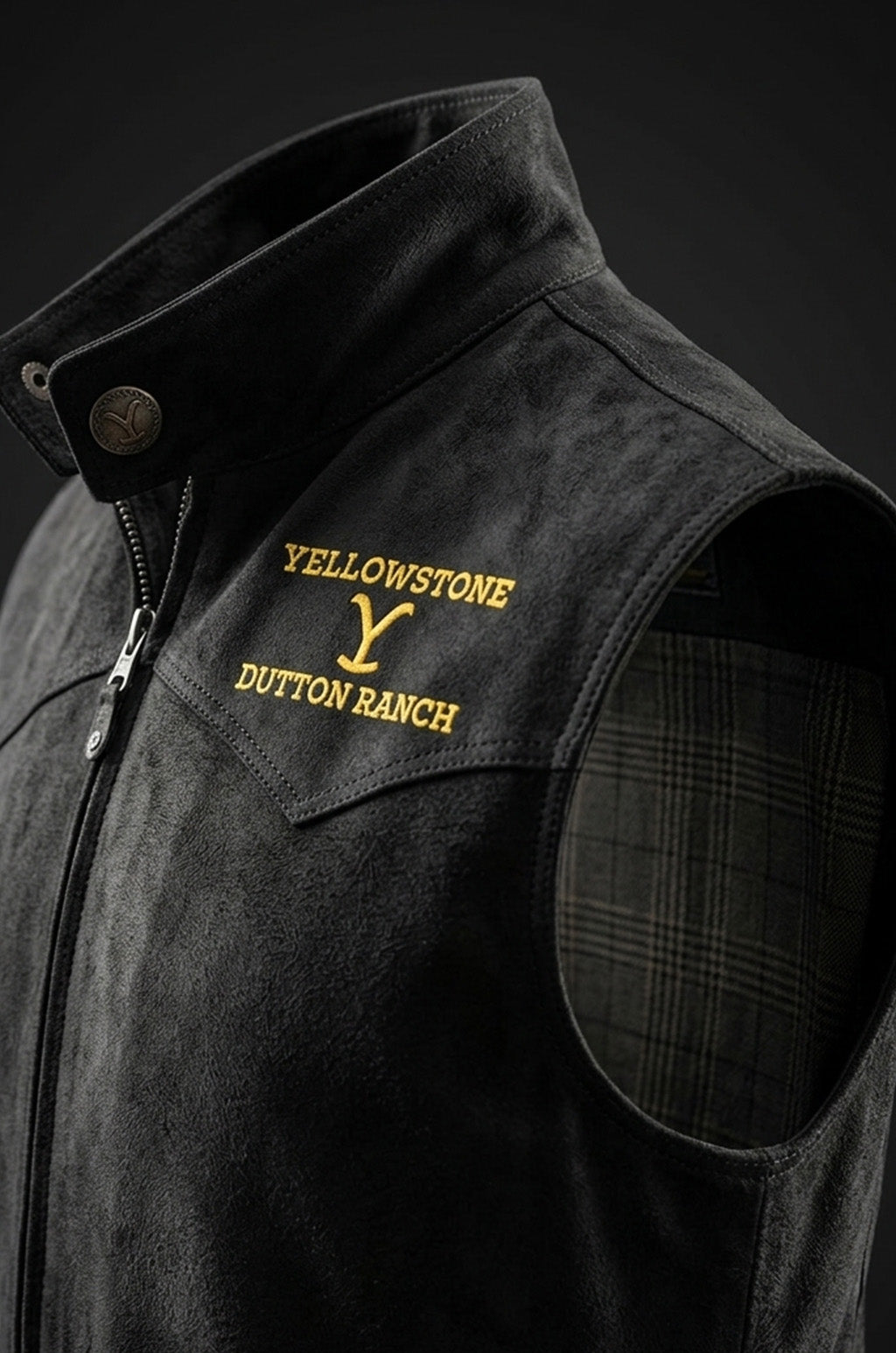 MDJ08 Yellowstone Men's Vest Wool Kevin Costner John Dutton Black Denim Jacket