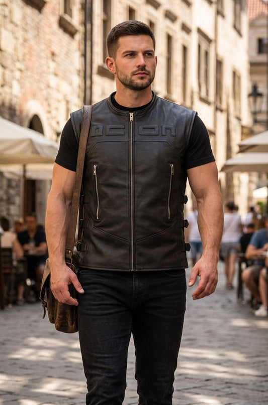MDV01 HoL Brand Skull Icon Vest Real Leather Jacket