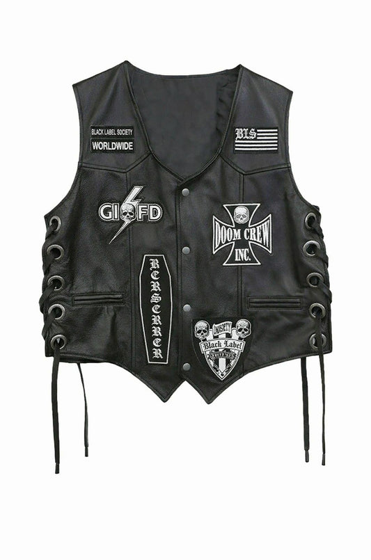 MDV03 Black Label Society Genuine Leather Zakk Wylde Vest BLS Patches