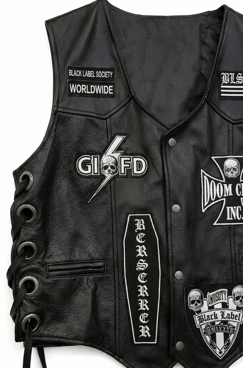 MDV03 Black Label Society Genuine Leather Zakk Wylde Vest BLS Patches