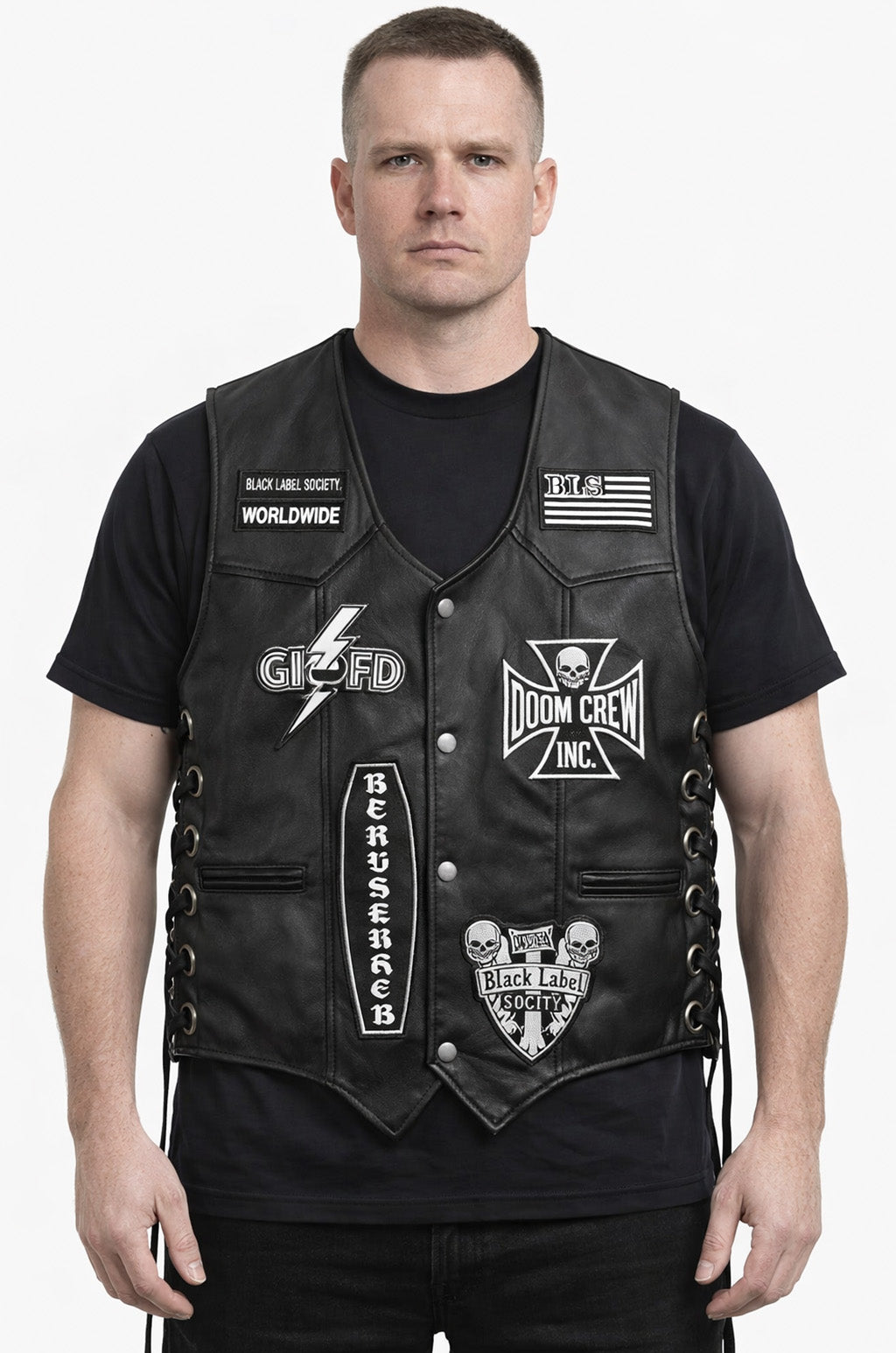 MDV03 Black Label Society Genuine Leather Zakk Wylde Vest BLS Patches
