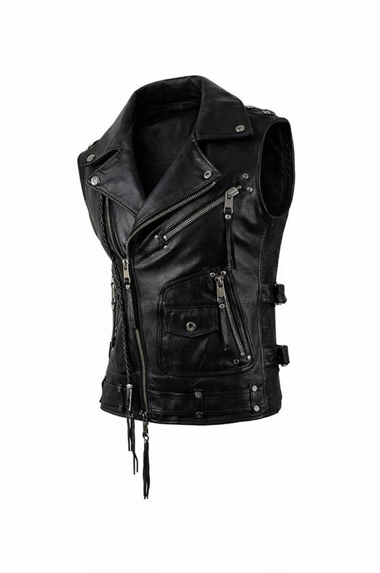 MDV04 Black Men Vest Gilet Strong Motorcycle Genuine Cow Hide Leather Jacket Retro Biker Aviator Riding Style Vest