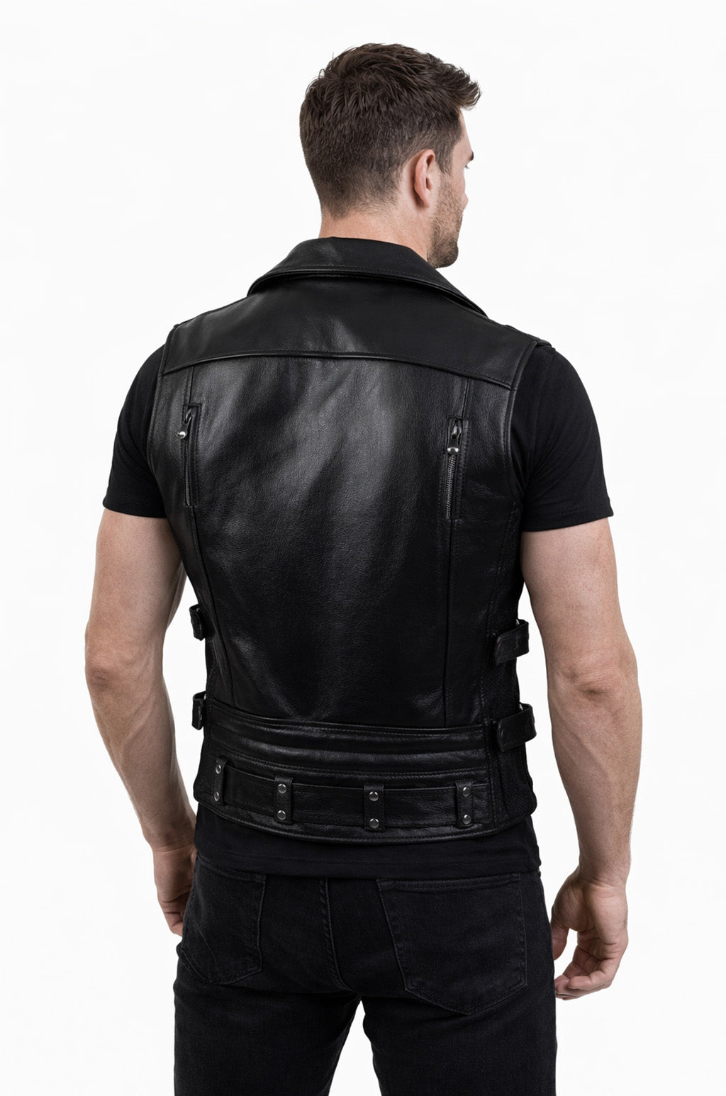 MDV04 Black Men Vest Gilet Strong Motorcycle Genuine Cow Hide Leather Jacket Retro Biker Aviator Riding Style Vest