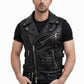 MDV04 Black Men Vest Gilet Strong Motorcycle Genuine Cow Hide Leather Jacket Retro Biker Aviator Riding Style Vest