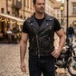 MDV04 Black Men Vest Gilet Strong Motorcycle Genuine Cow Hide Leather Jacket Retro Biker Aviator Riding Style Vest