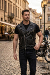 MDV04 Black Men Vest Gilet Strong Motorcycle Genuine Cow Hide Leather Jacket Retro Biker Aviator Riding Style Vest