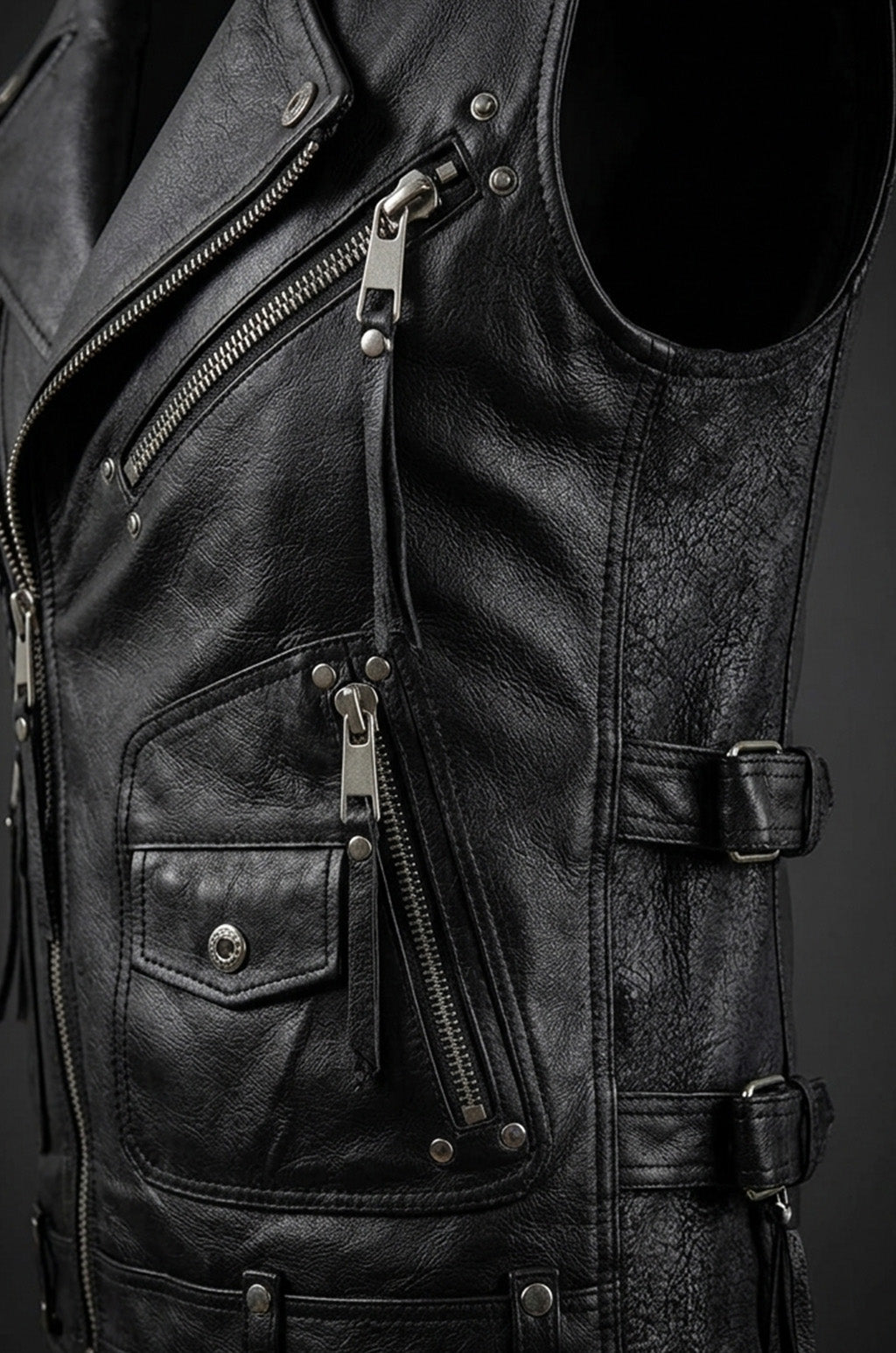 MDV04 Black Men Vest Gilet Strong Motorcycle Genuine Cow Hide Leather Jacket Retro Biker Aviator Riding Style Vest