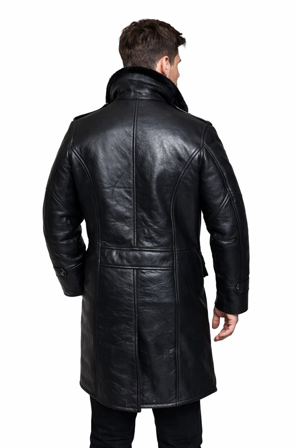 MFC01 Black Fur Shearling Winter Jacket Warm RAF B3 WWII Genuine Leather Coat For Men