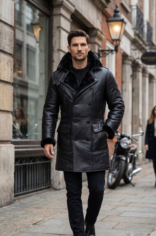 MFC01 Black Fur Shearling Winter Jacket Warm RAF B3 WWII Genuine Leather Coat For Men