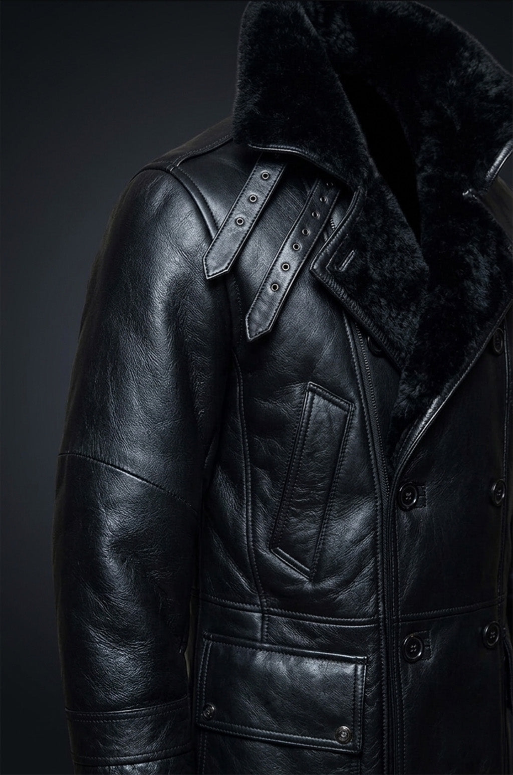 MFC01 Black Fur Shearling Winter Jacket Warm RAF B3 WWII Genuine Leather Coat For Men