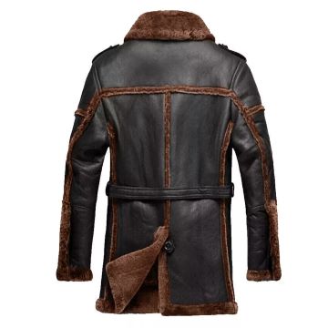 MFC05 Men Army Style Real Sheep Leather Shearling Fur Extreme Weather Coat Classic Brown Coat