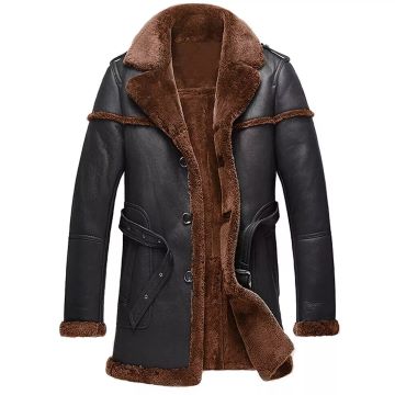 MFC05 Men Army Style Real Sheep Leather Shearling Fur Extreme Weather Coat Classic Brown Coat