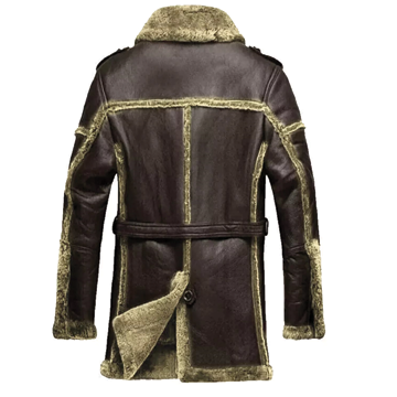 MFC05 Men Army Style Real Sheep Leather Shearling Fur Extreme Weather Coat Classic Brown Coat