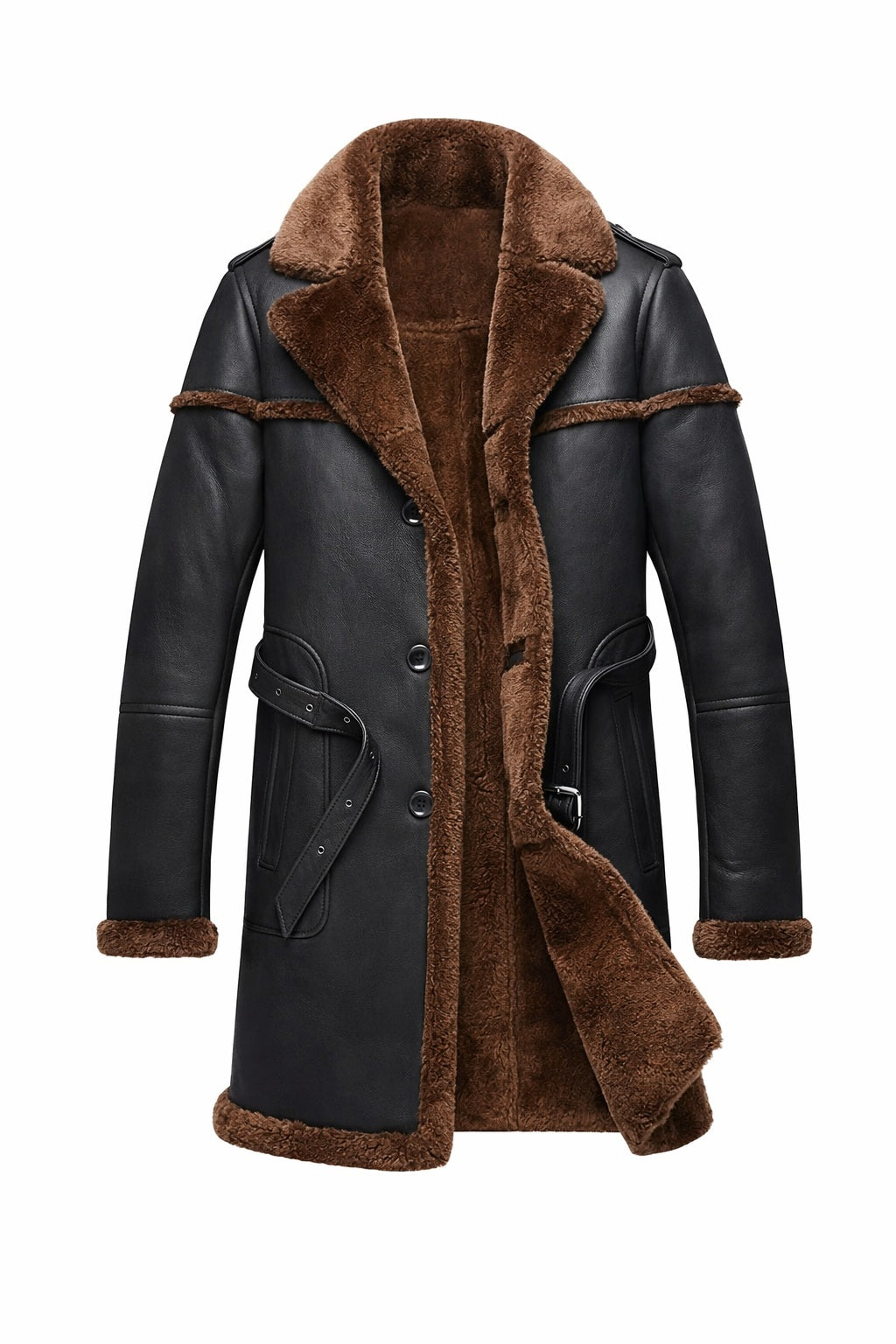 MFC05 Men Army Style Real Sheep Leather Shearling Fur Extreme Weather Coat Classic Brown Coat
