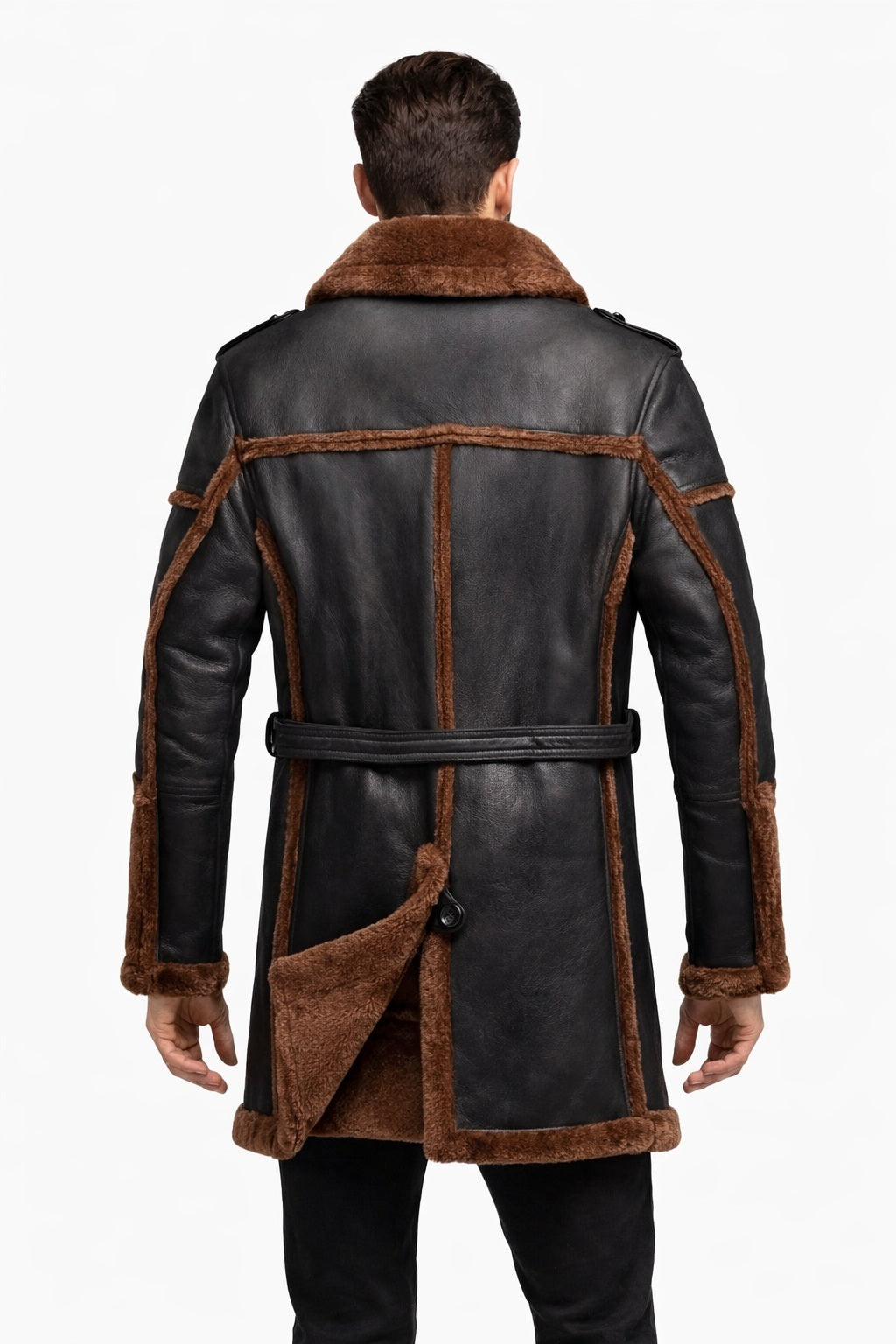 MFC05 Men Army Style Real Sheep Leather Shearling Fur Extreme Weather Coat Classic Brown Coat
