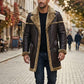 MFC05 Men Army Style Real Sheep Leather Shearling Fur Extreme Weather Coat Classic Brown Coat