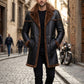 MFC05 Men Army Style Real Sheep Leather Shearling Fur Extreme Weather Coat Classic Brown Coat